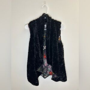 Black Faux Fur Vest with Floral Lining